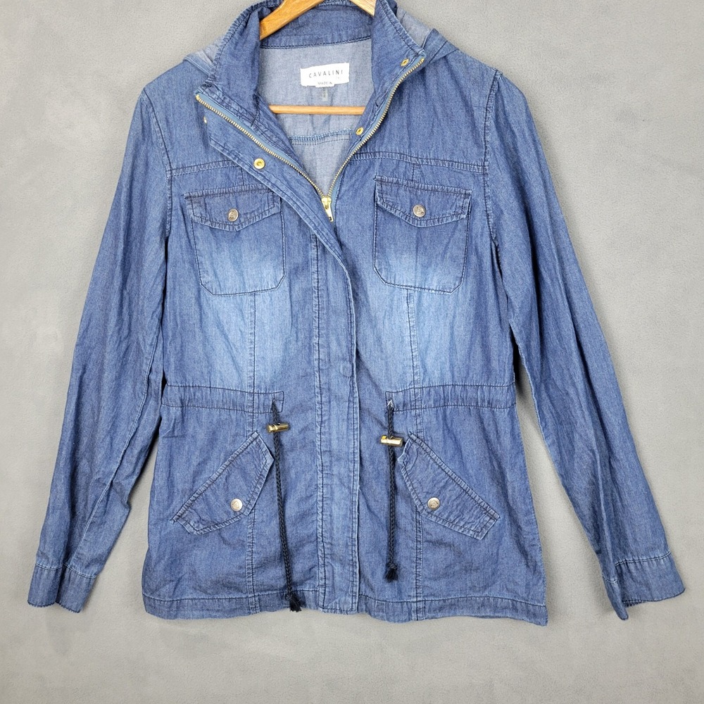 Cavalini Denim Collection Jacket Women's‎ Small Blue Cotton Belted Waist Grunge